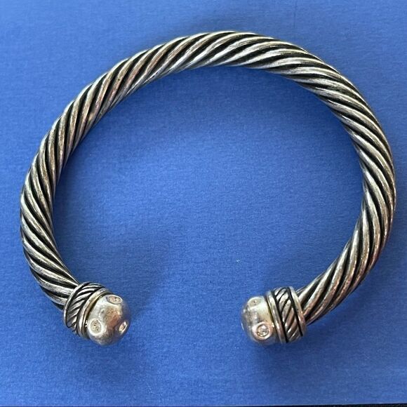 VTG Rhinestone Inlay Silver Tone Twist Cable Cuff - Picture 2 of 16